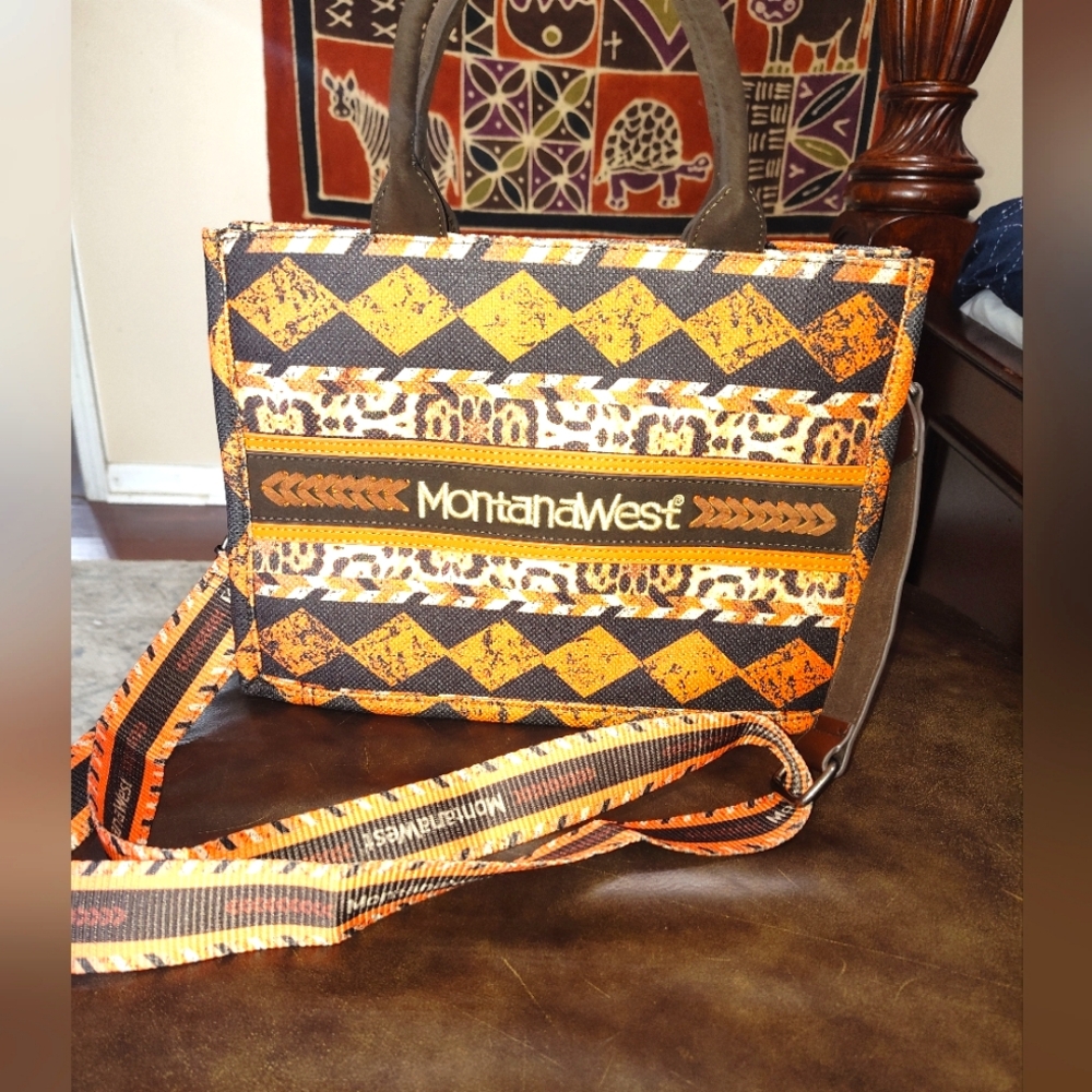 Montana West Geometric Orange and Black Shoulder Bag NWOT